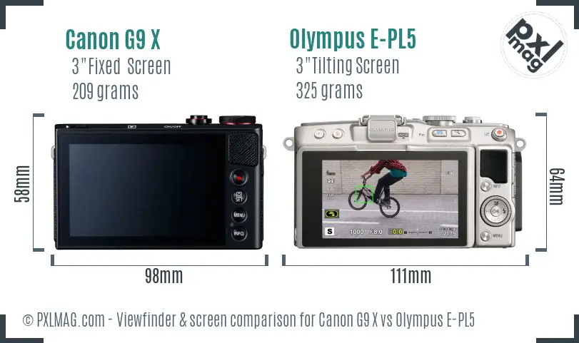 Canon G9 X vs Olympus E-PL5 Screen and Viewfinder comparison