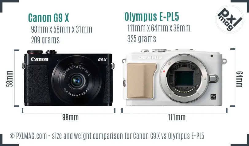 Canon G9 X vs Olympus E-PL5 size comparison