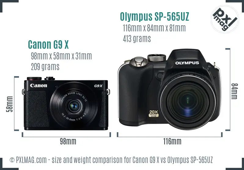 Canon G9 X vs Olympus SP-565UZ size comparison