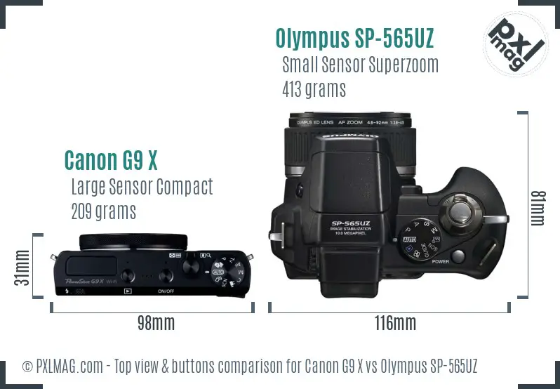 Canon G9 X vs Olympus SP-565UZ top view buttons comparison