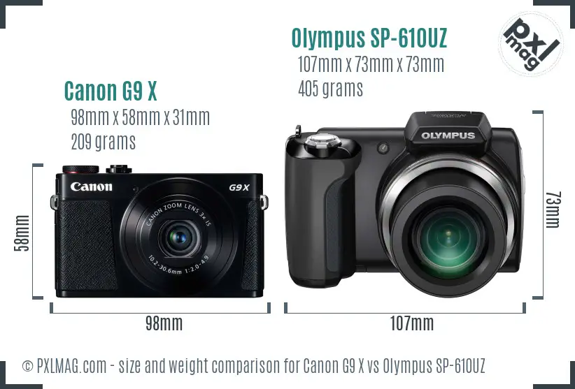 Canon G9 X vs Olympus SP-610UZ size comparison