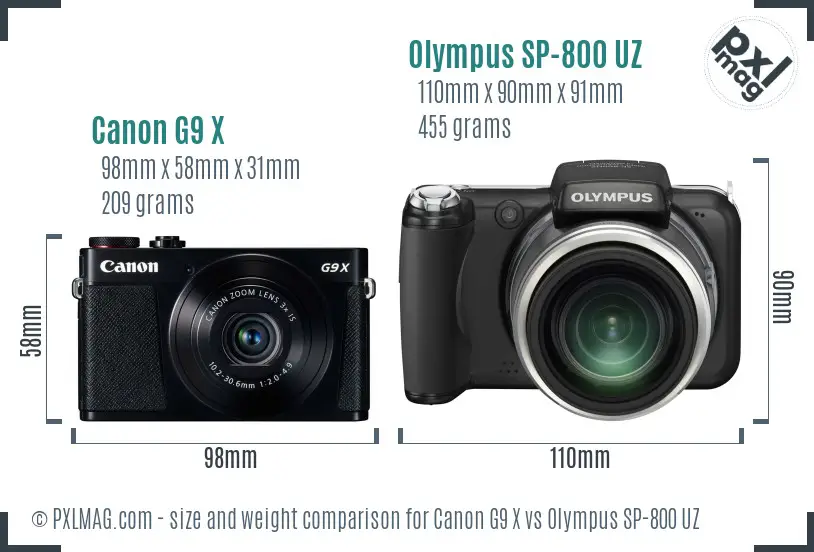 Canon G9 X vs Olympus SP-800 UZ size comparison