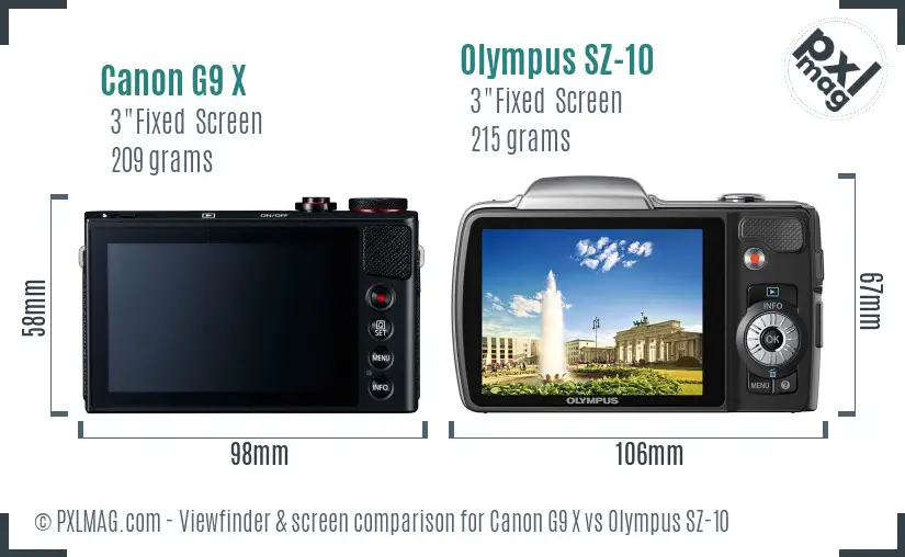 Canon G9 X vs Olympus SZ-10 Screen and Viewfinder comparison