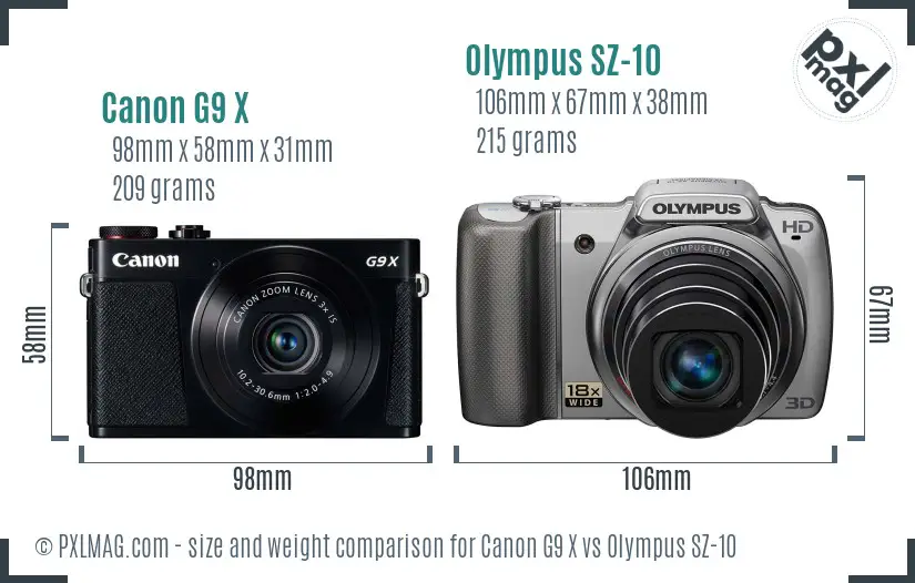 Canon G9 X vs Olympus SZ-10 size comparison