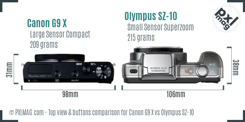 Canon G9 X vs Olympus SZ-10 top view buttons comparison