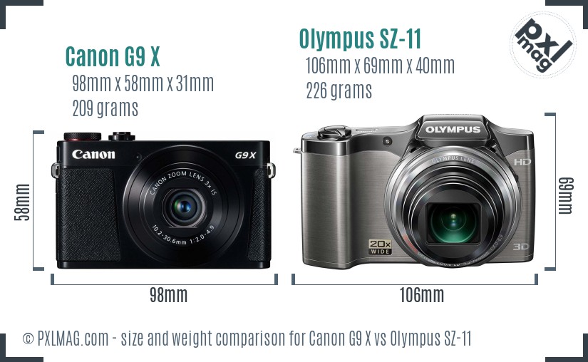 Canon G9 X vs Olympus SZ-11 size comparison