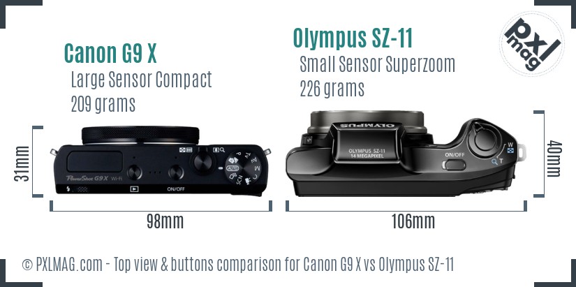 Canon G9 X vs Olympus SZ-11 top view buttons comparison