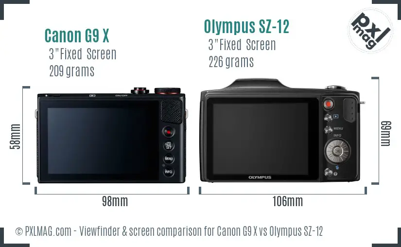 Canon G9 X vs Olympus SZ-12 Screen and Viewfinder comparison