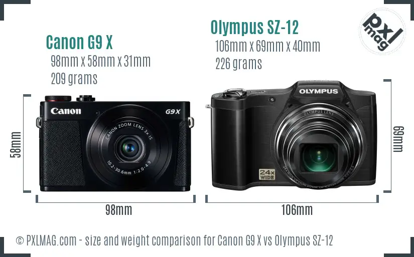 Canon G9 X vs Olympus SZ-12 size comparison