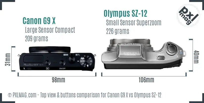 Canon G9 X vs Olympus SZ-12 top view buttons comparison