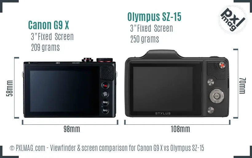 Canon G9 X vs Olympus SZ-15 Screen and Viewfinder comparison