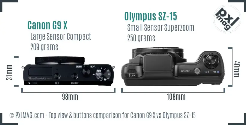 Canon G9 X vs Olympus SZ-15 top view buttons comparison