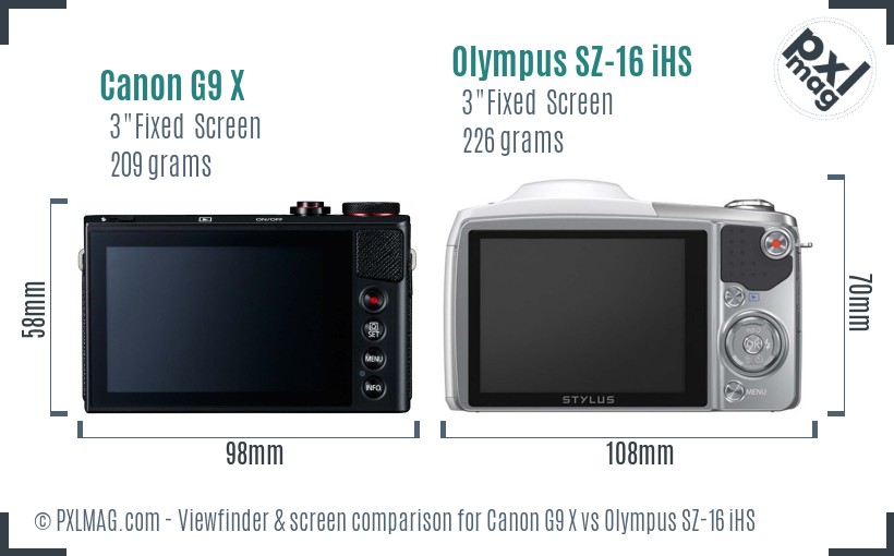Canon G9 X vs Olympus SZ-16 iHS Screen and Viewfinder comparison