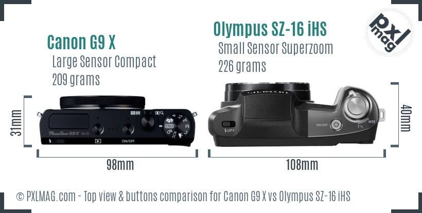 Canon G9 X vs Olympus SZ-16 iHS top view buttons comparison