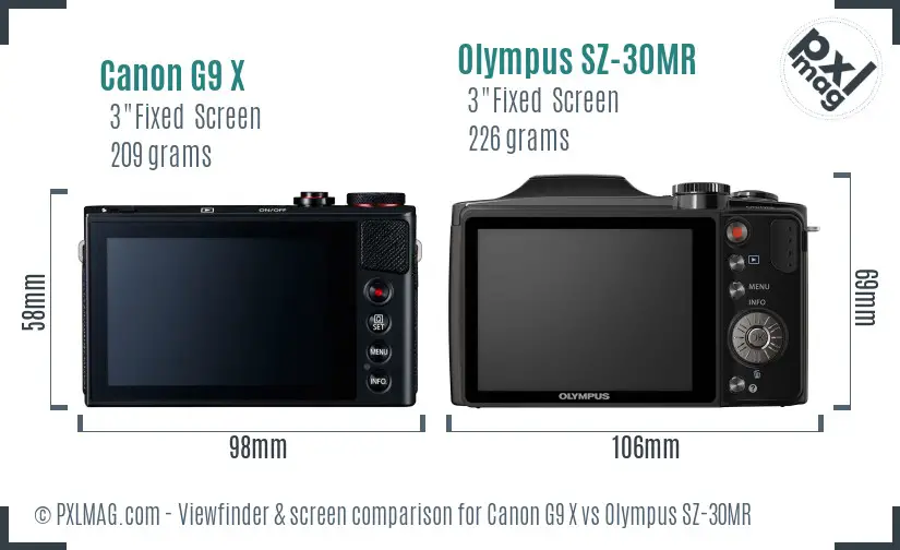 Canon G9 X vs Olympus SZ-30MR Screen and Viewfinder comparison