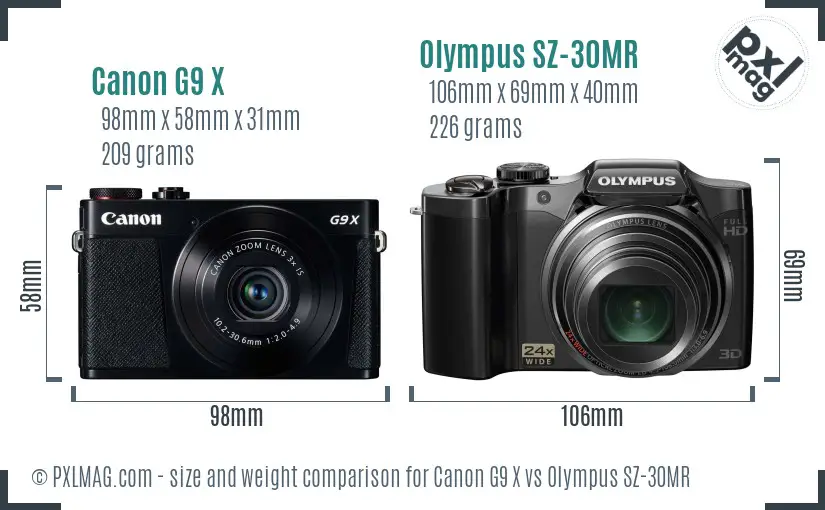 Canon G9 X vs Olympus SZ-30MR size comparison Canon G9 X vs Olympus SZ-30MR size comparison