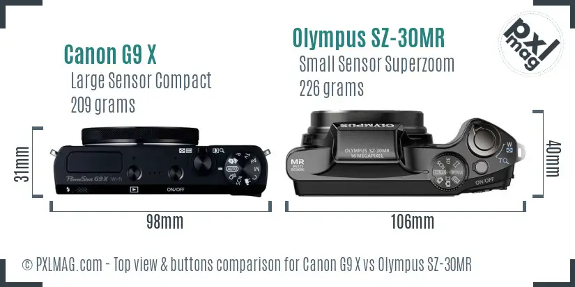 Canon G9 X vs Olympus SZ-30MR top view buttons comparison