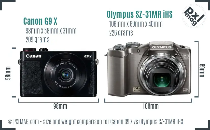 Canon G9 X vs Olympus SZ-31MR iHS size comparison