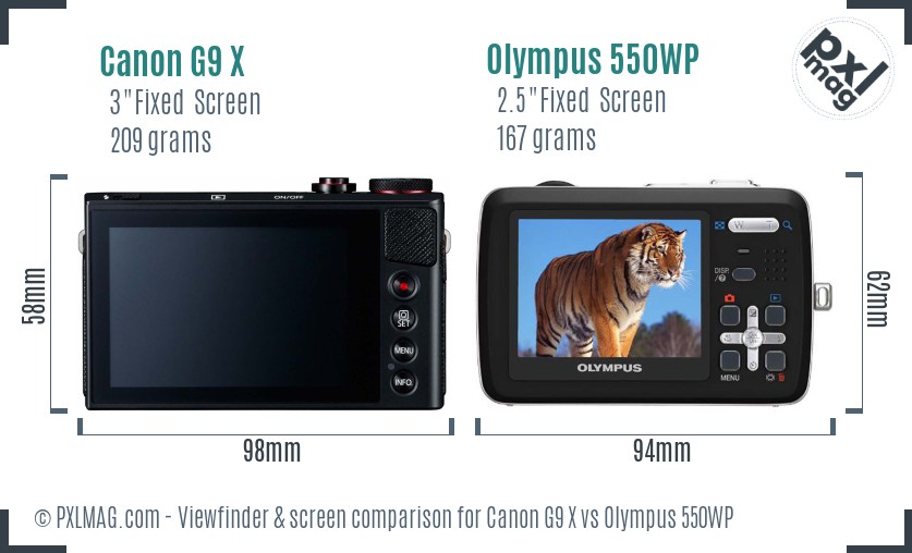 Canon G9 X vs Olympus 550WP Screen and Viewfinder comparison