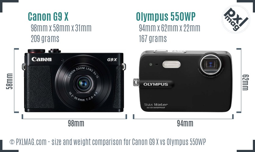 Canon G9 X vs Olympus 550WP size comparison