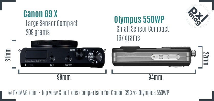 Canon G9 X vs Olympus 550WP top view buttons comparison