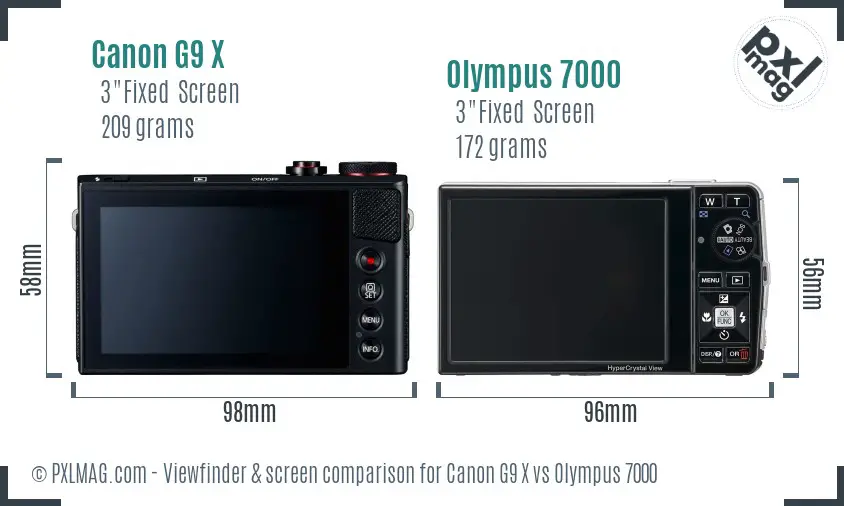 Canon G9 X vs Olympus 7000 Screen and Viewfinder comparison