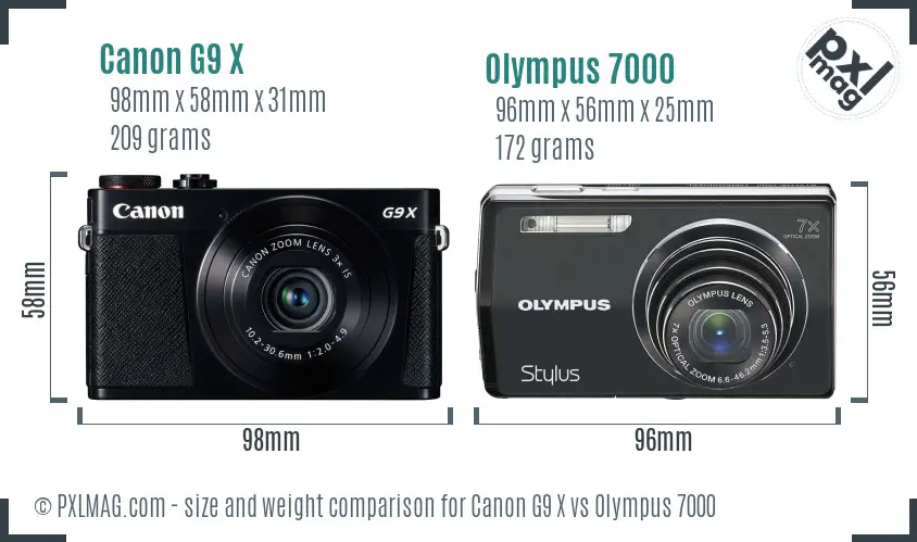 Canon G9 X vs Olympus 7000 size comparison