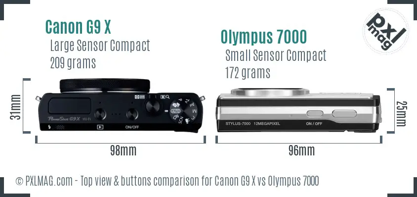 Canon G9 X vs Olympus 7000 top view buttons comparison