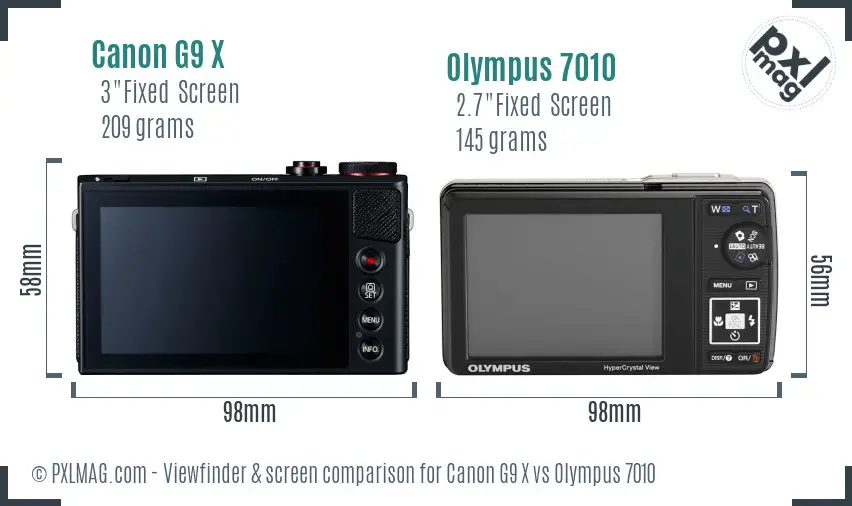 Canon G9 X vs Olympus 7010 Screen and Viewfinder comparison