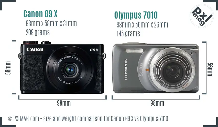 Canon G9 X vs Olympus 7010 size comparison