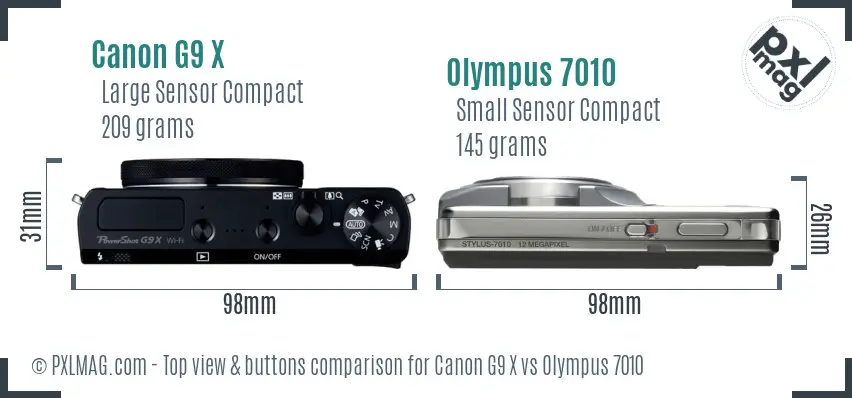 Canon G9 X vs Olympus 7010 top view buttons comparison