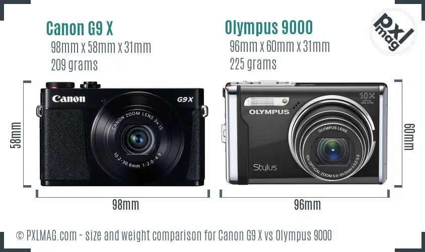 Canon G9 X vs Olympus 9000 size comparison Canon G9 X vs Olympus 9000 size comparison