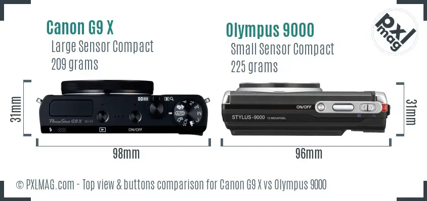 Canon G9 X vs Olympus 9000 top view buttons comparison Canon G9 X vs Olympus 9000 top view buttons comparison