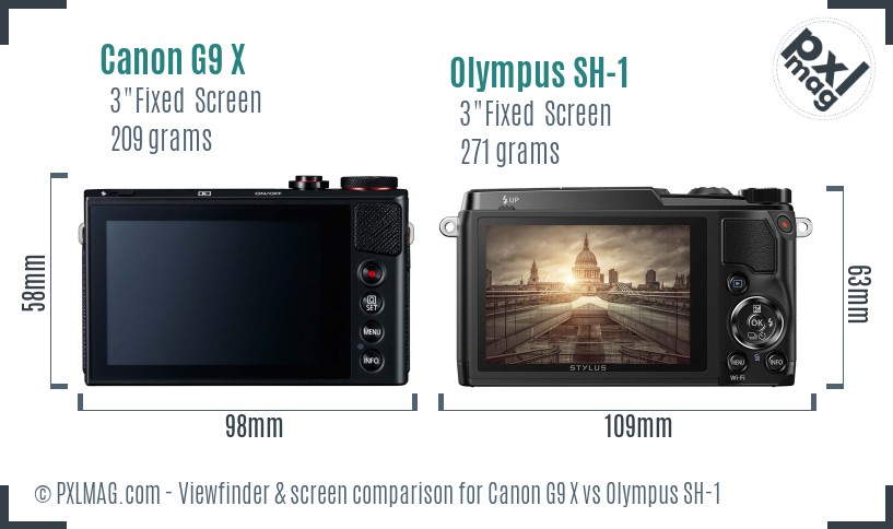 Canon G9 X vs Olympus SH-1 Screen and Viewfinder comparison