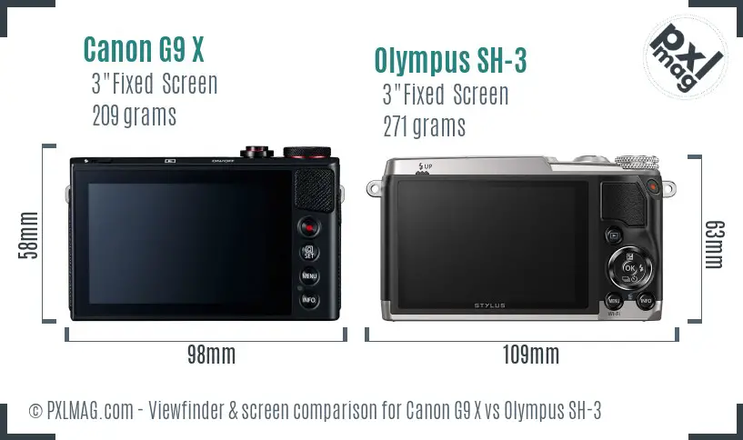 Canon G9 X vs Olympus SH-3 Screen and Viewfinder comparison