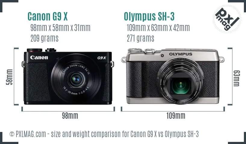 Canon G9 X vs Olympus SH-3 size comparison