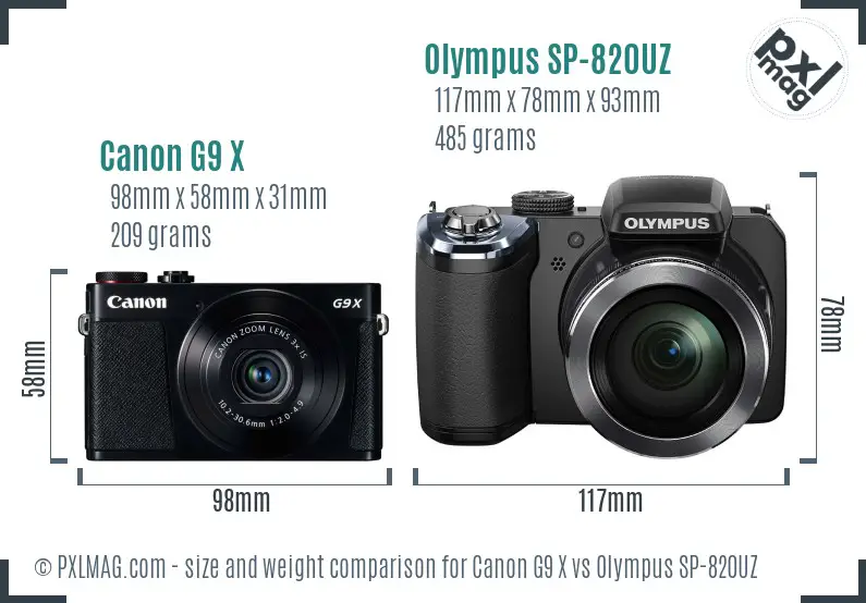 Canon G9 X vs Olympus SP-820UZ size comparison