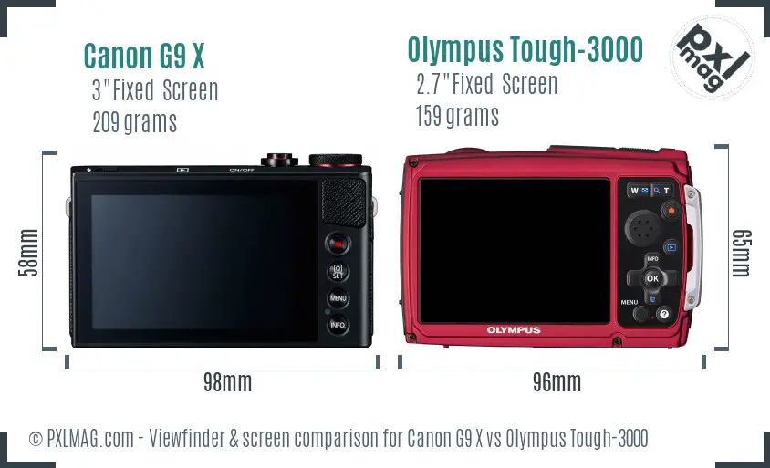 Canon G9 X vs Olympus Tough-3000 Screen and Viewfinder comparison