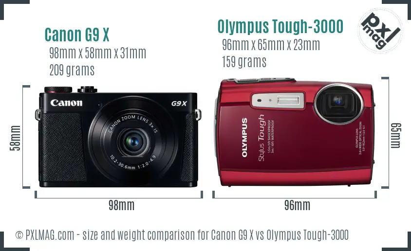 Canon G9 X vs Olympus Tough-3000 size comparison