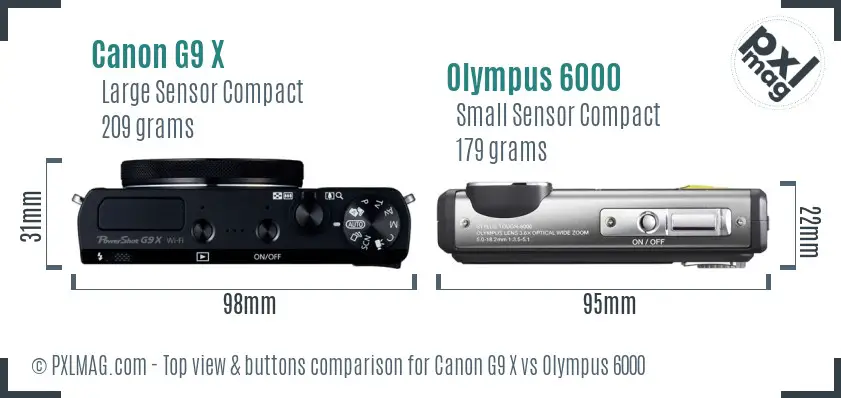 Canon G9 X vs Olympus 6000 top view buttons comparison