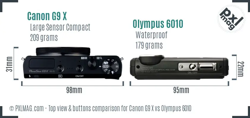 Canon G9 X vs Olympus 6010 top view buttons comparison