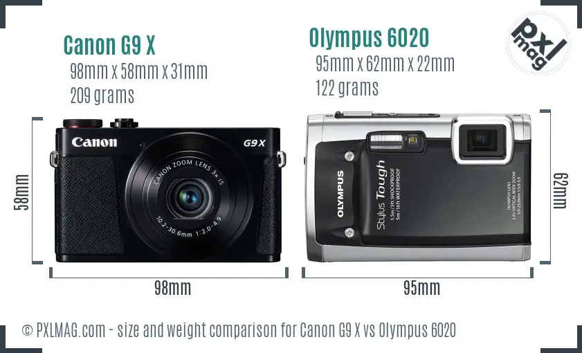 Canon G9 X vs Olympus 6020 size comparison