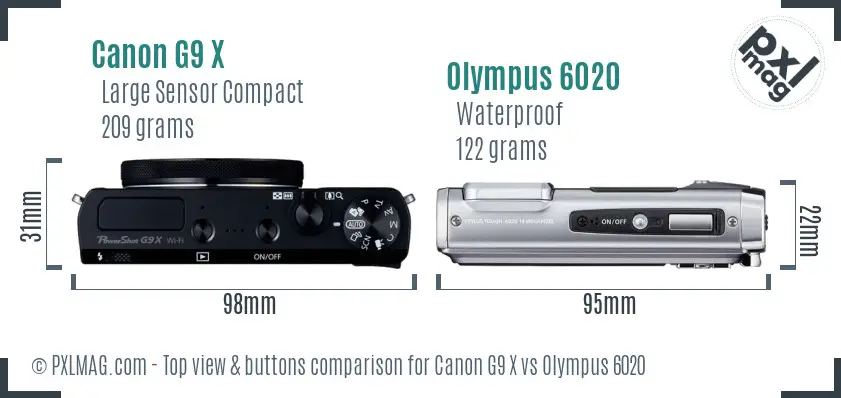 Canon G9 X vs Olympus 6020 top view buttons comparison