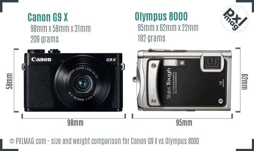 Canon G9 X vs Olympus 8000 size comparison Canon G9 X vs Olympus 8000 size comparison