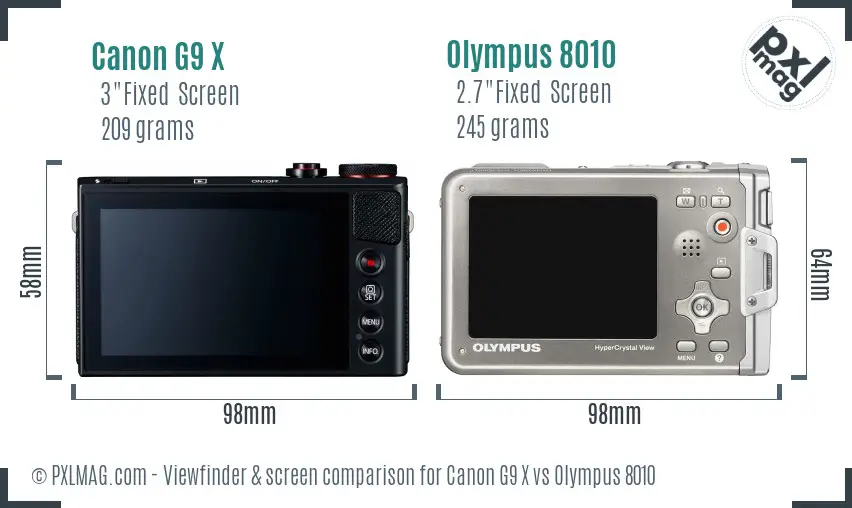 Canon G9 X vs Olympus 8010 Screen and Viewfinder comparison