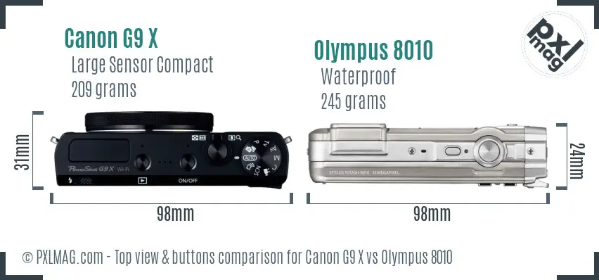 Canon G9 X vs Olympus 8010 top view buttons comparison