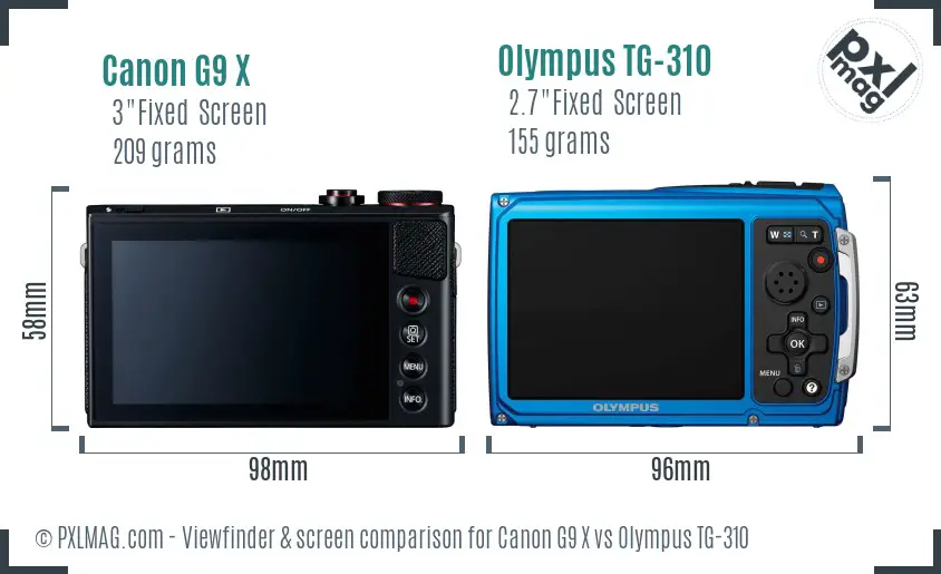 Canon G9 X vs Olympus TG-310 Screen and Viewfinder comparison