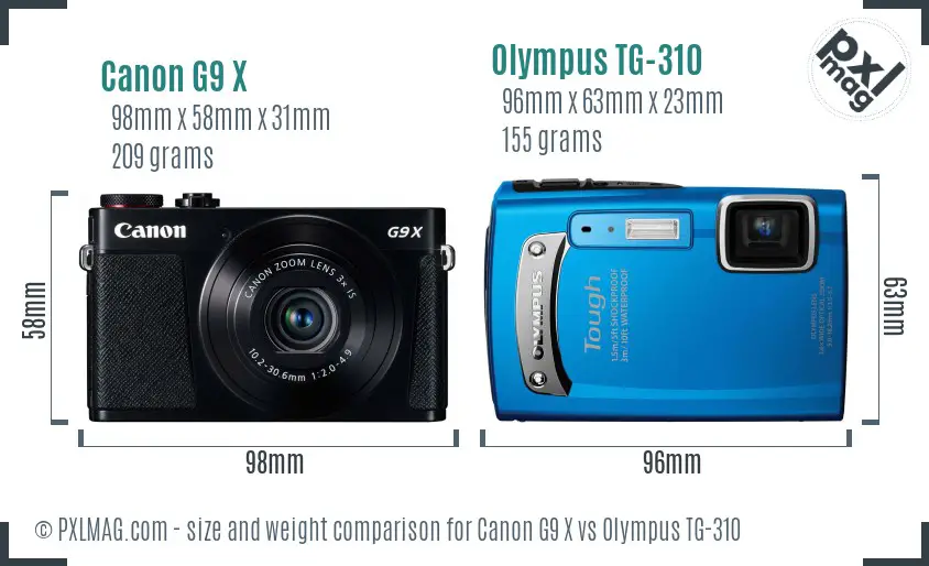 Canon G9 X vs Olympus TG-310 size comparison