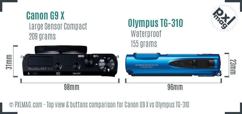 Canon G9 X vs Olympus TG-310 top view buttons comparison