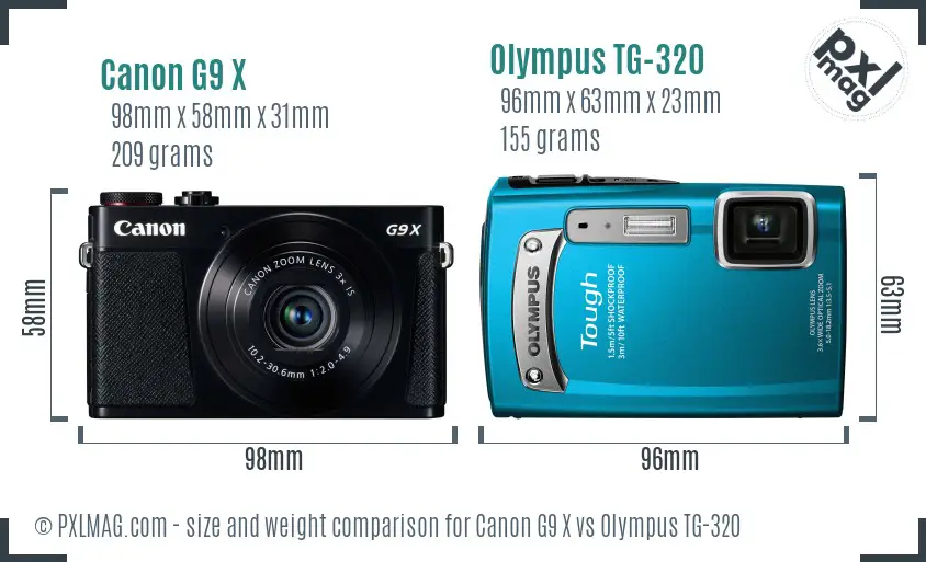 Canon G9 X vs Olympus TG-320 size comparison